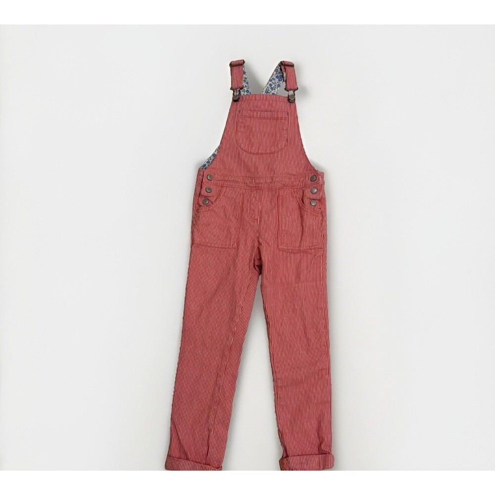 Mini Boden Red White Striped Cotton Overalls Kids Size 6-7 Years
